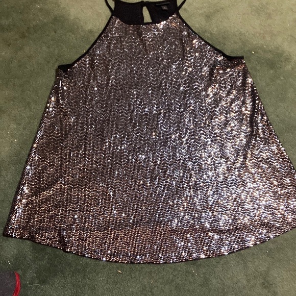Torrid size 1 high neck black silver sequin tank glitter sparkle - Picture 6 of 10